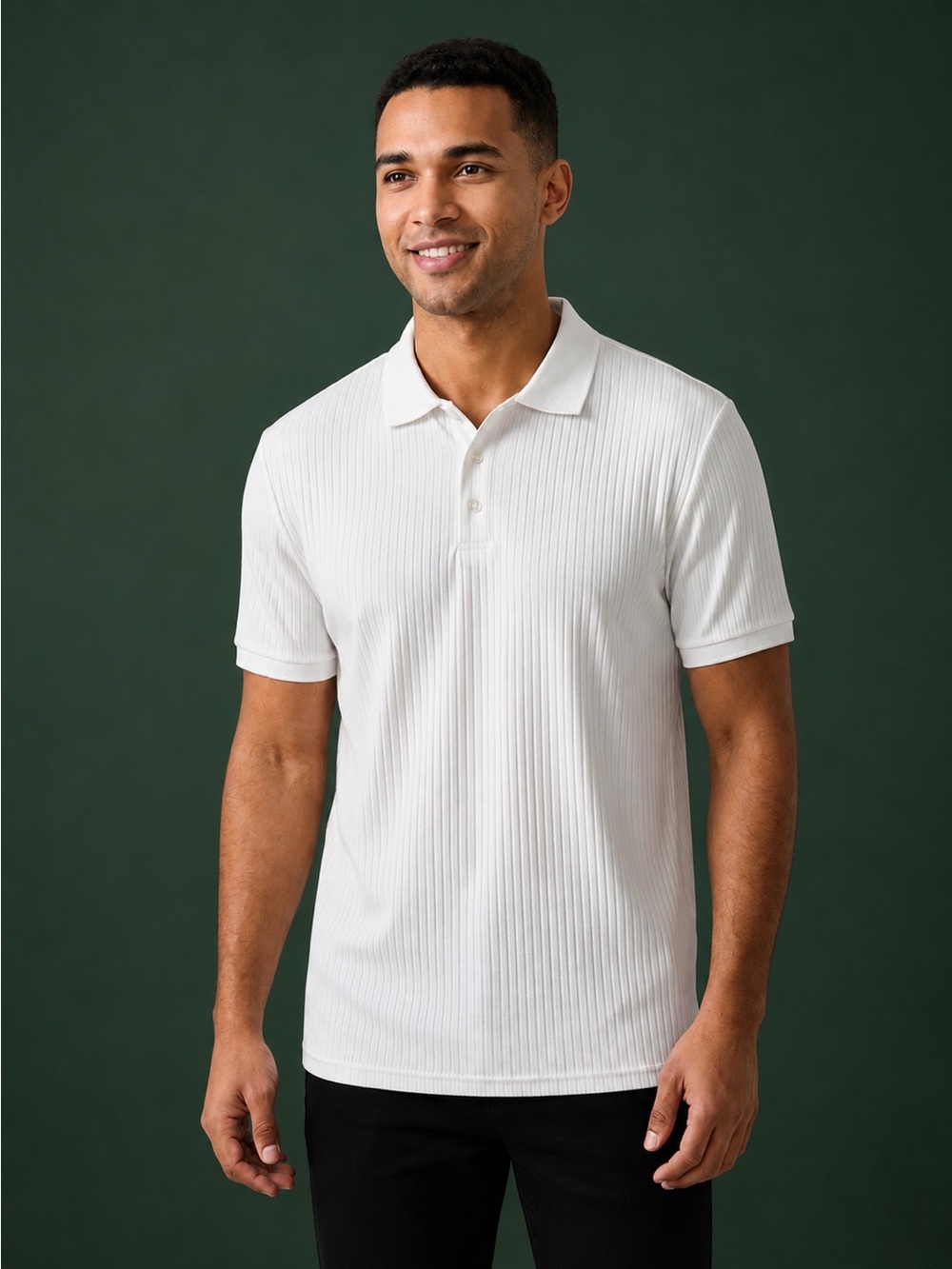 Men's White Ribbed Short-Sleeve Polo